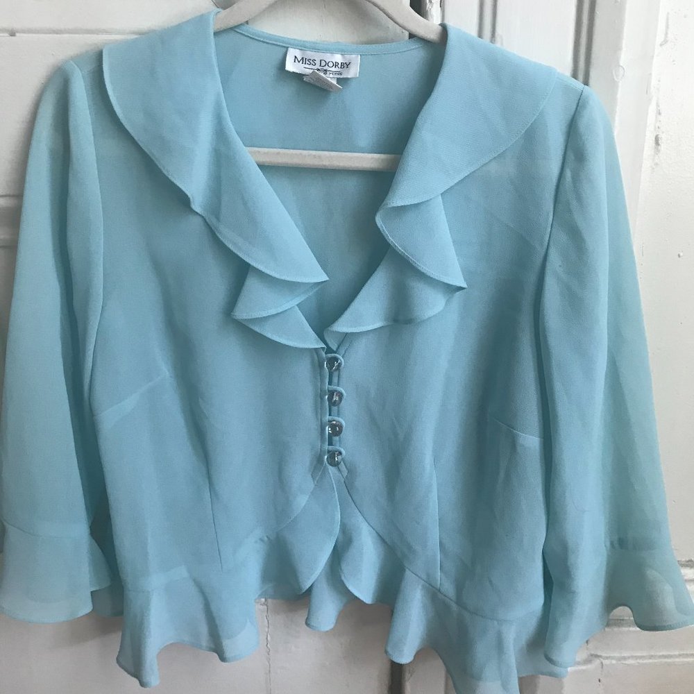Vintage Blue Chiffon Sheer Flowy Button top